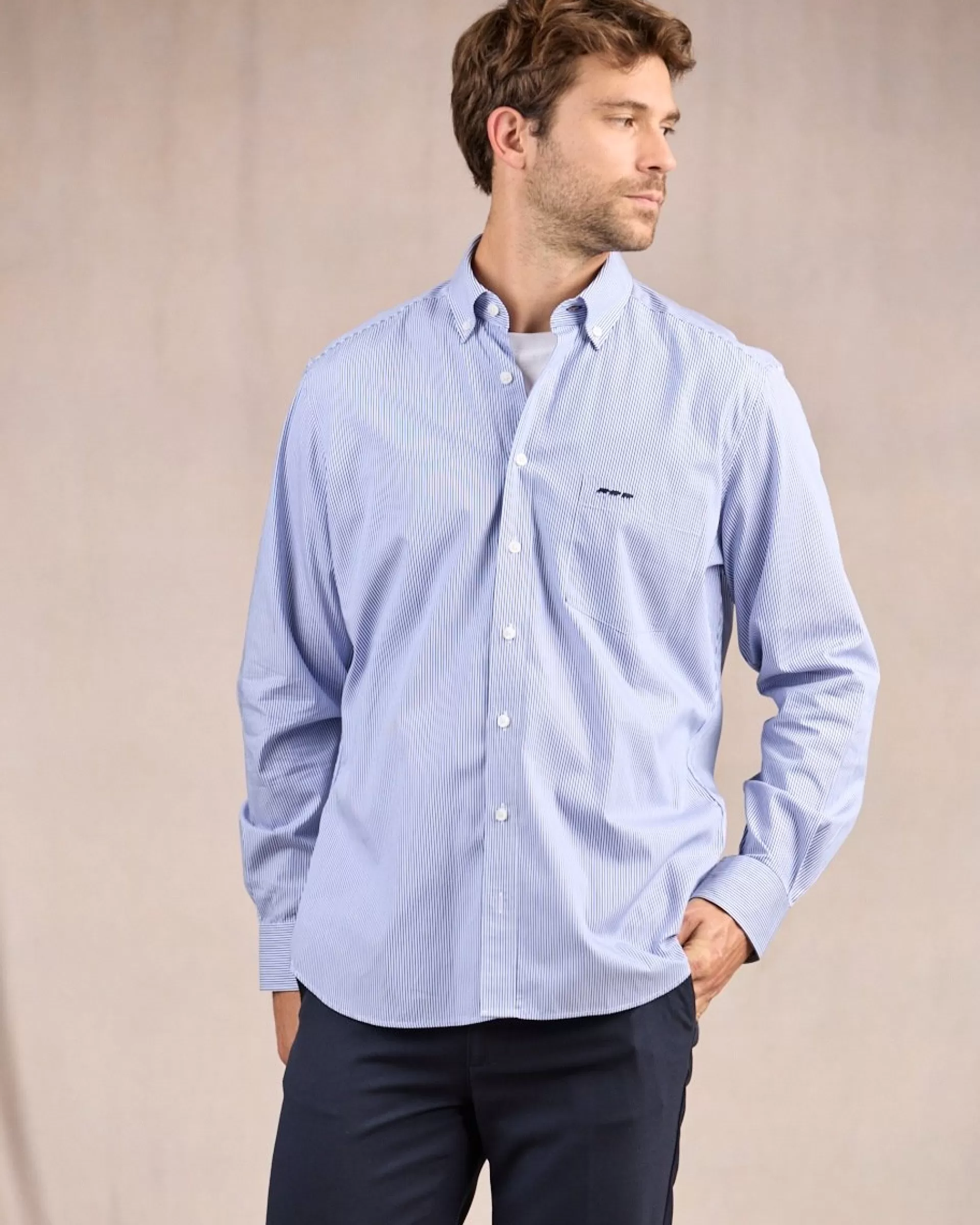 Online Chemise à fines rayures rayures bleu Homme Chemise