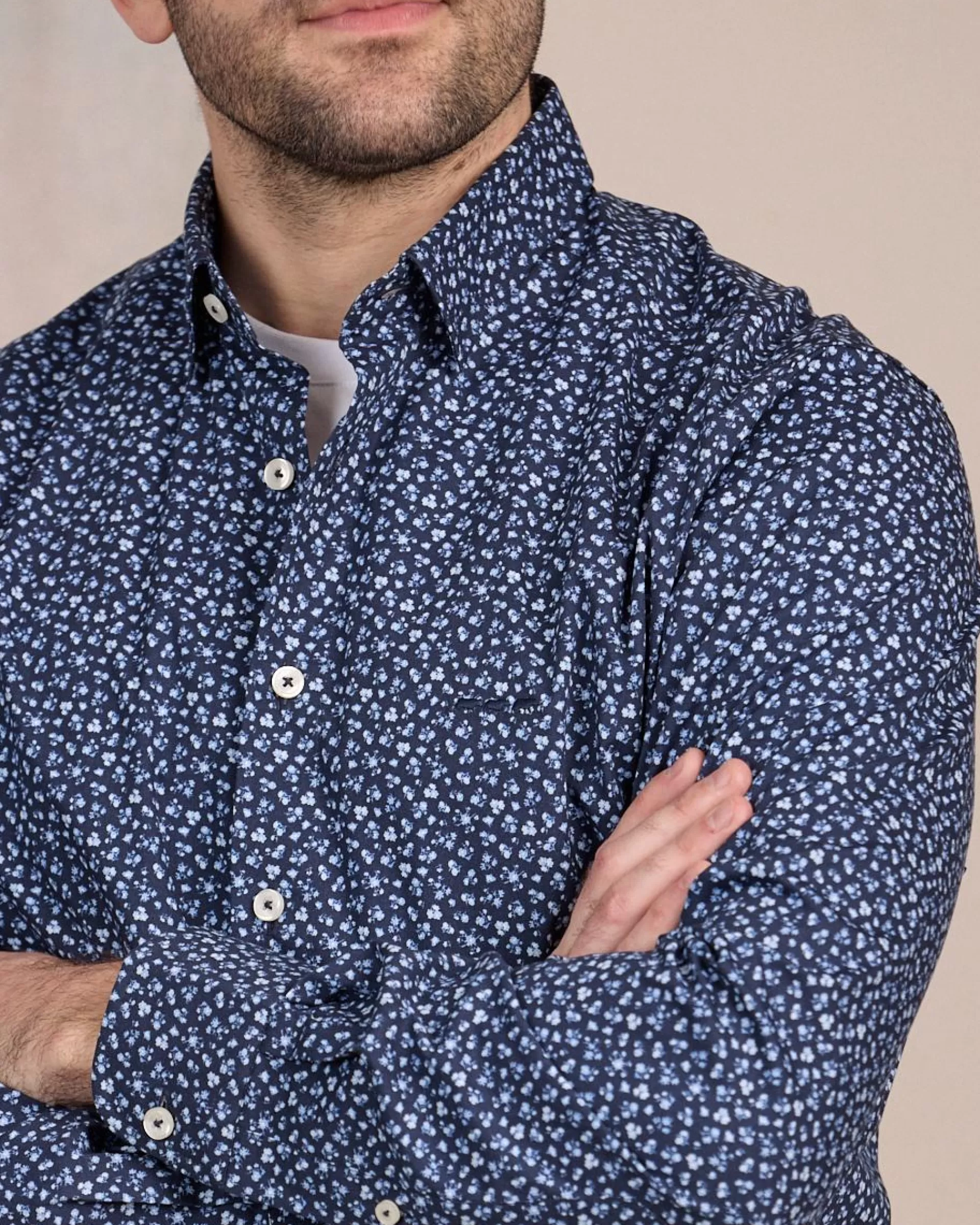 Clearance Chemise à imprimé floral bleu marine Homme Chemise