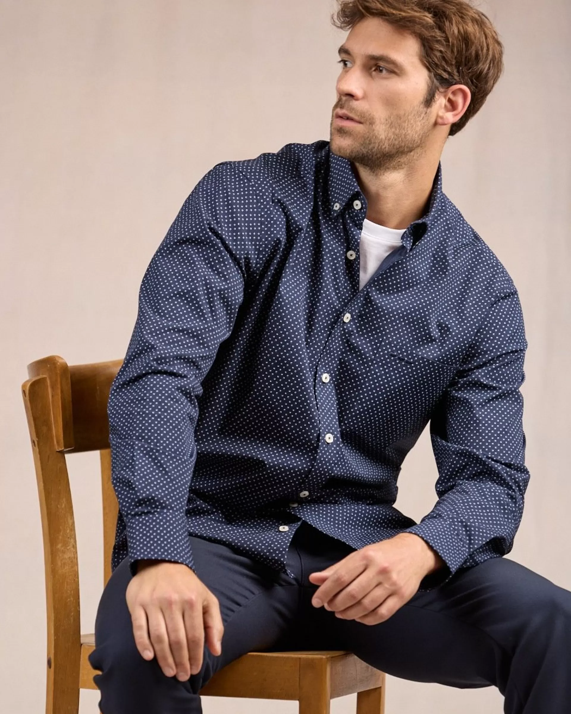 Clearance Chemise à micro motifs bleu marine Homme Chemise