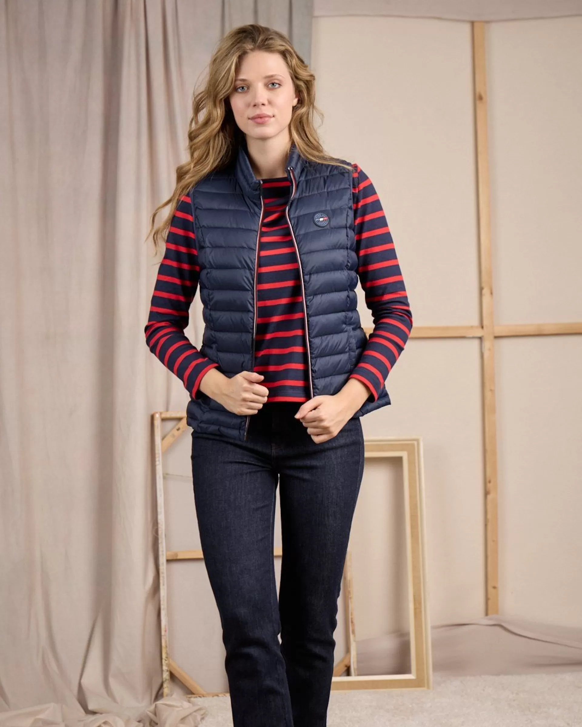 Store Doudoune détails tricolores bleu marine Femme Manteau & Doudoune
