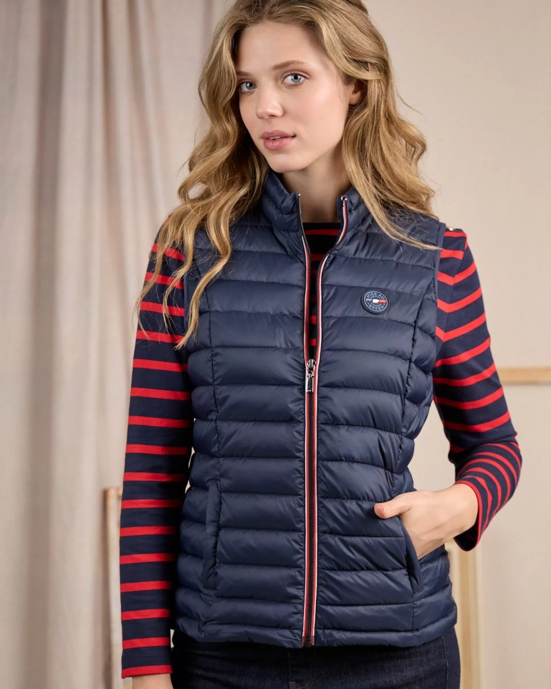 Store Doudoune détails tricolores bleu marine Femme Manteau & Doudoune