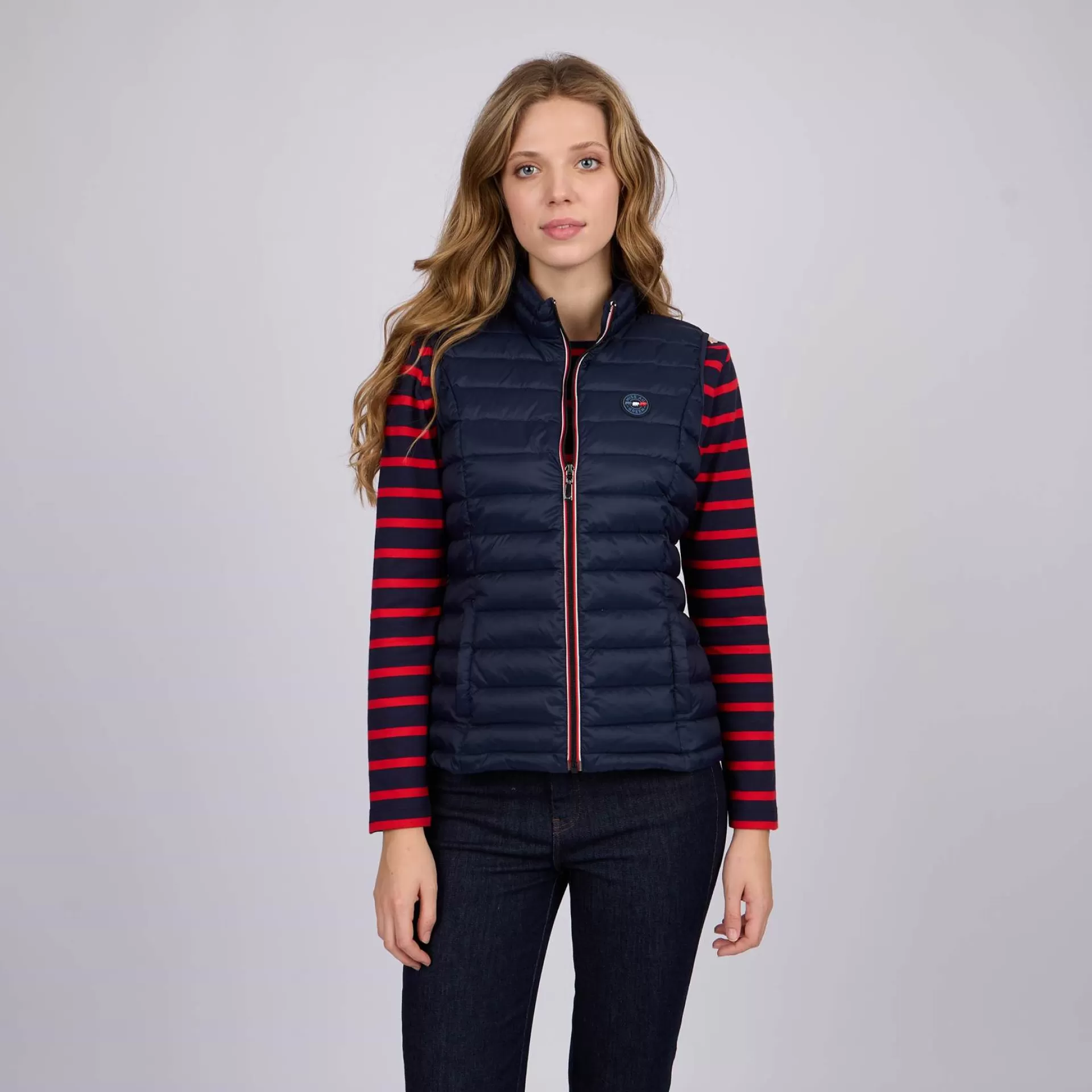 Store Doudoune détails tricolores bleu marine Femme Manteau & Doudoune