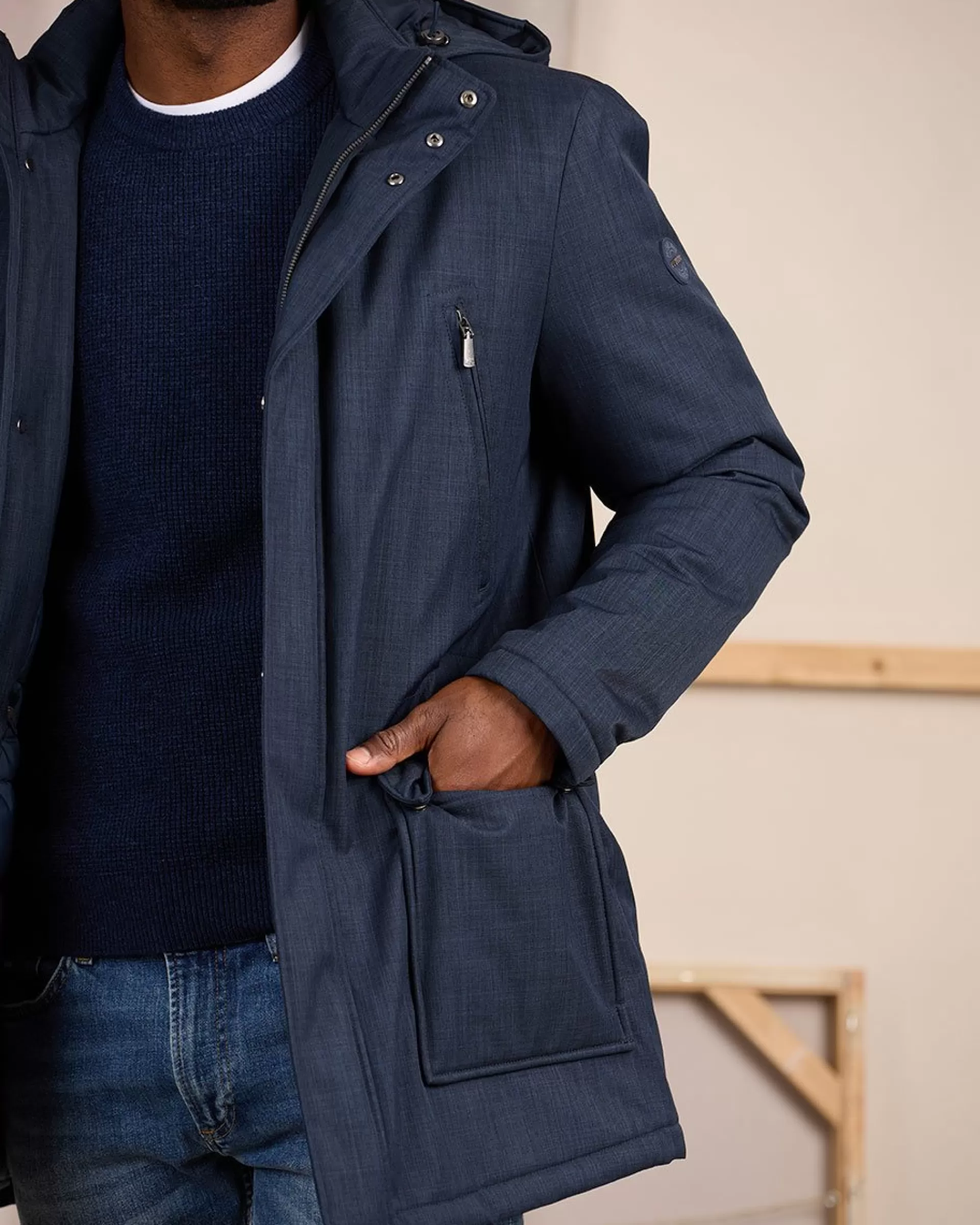 New Parka effet tramé bleu marine Homme Blouson & Parka