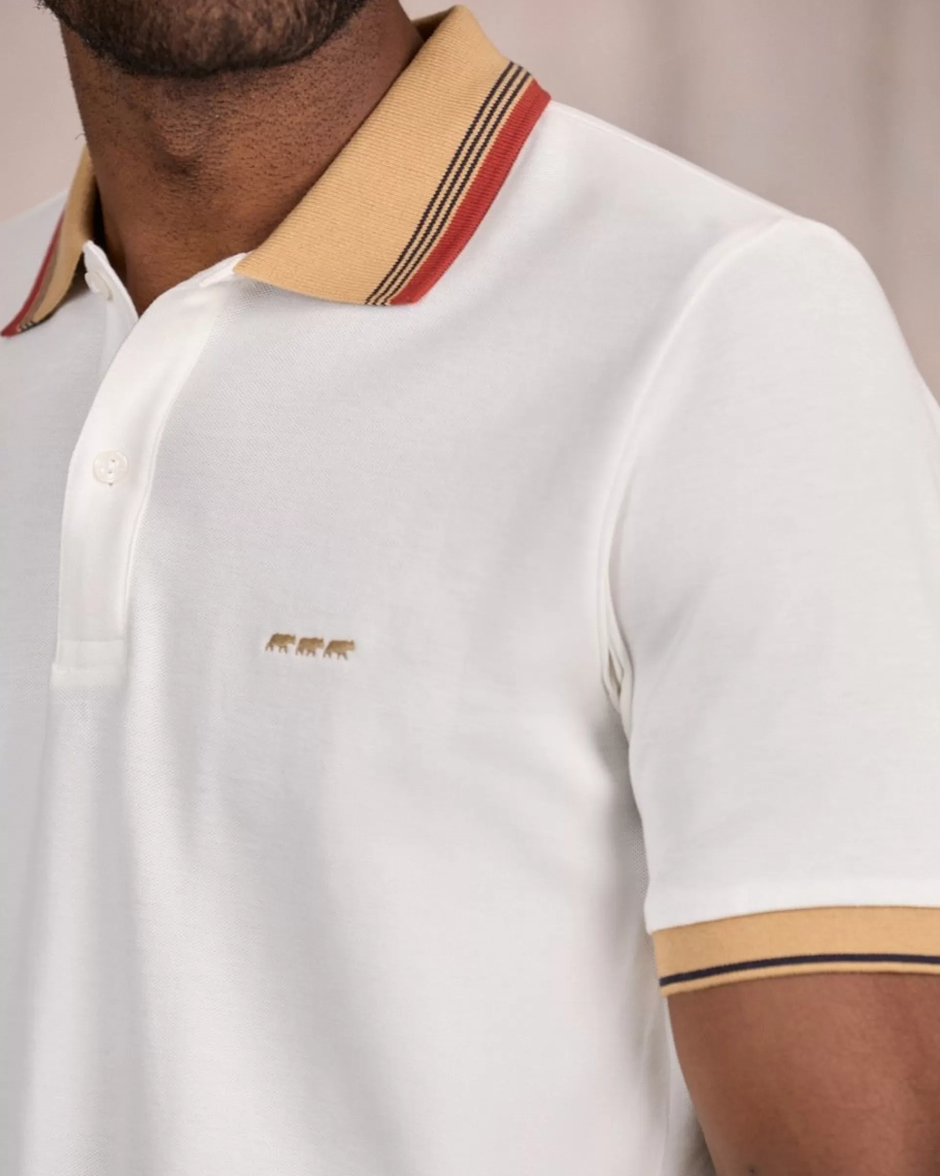 Clearance Polo à contraste ecru chiné Homme Polo