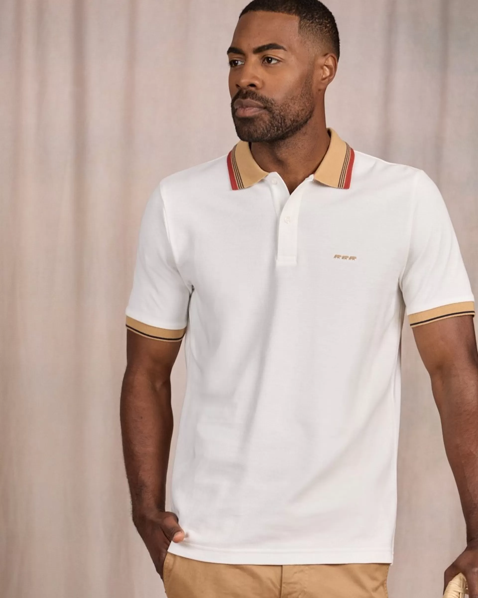 Clearance Polo à contraste ecru chiné Homme Polo