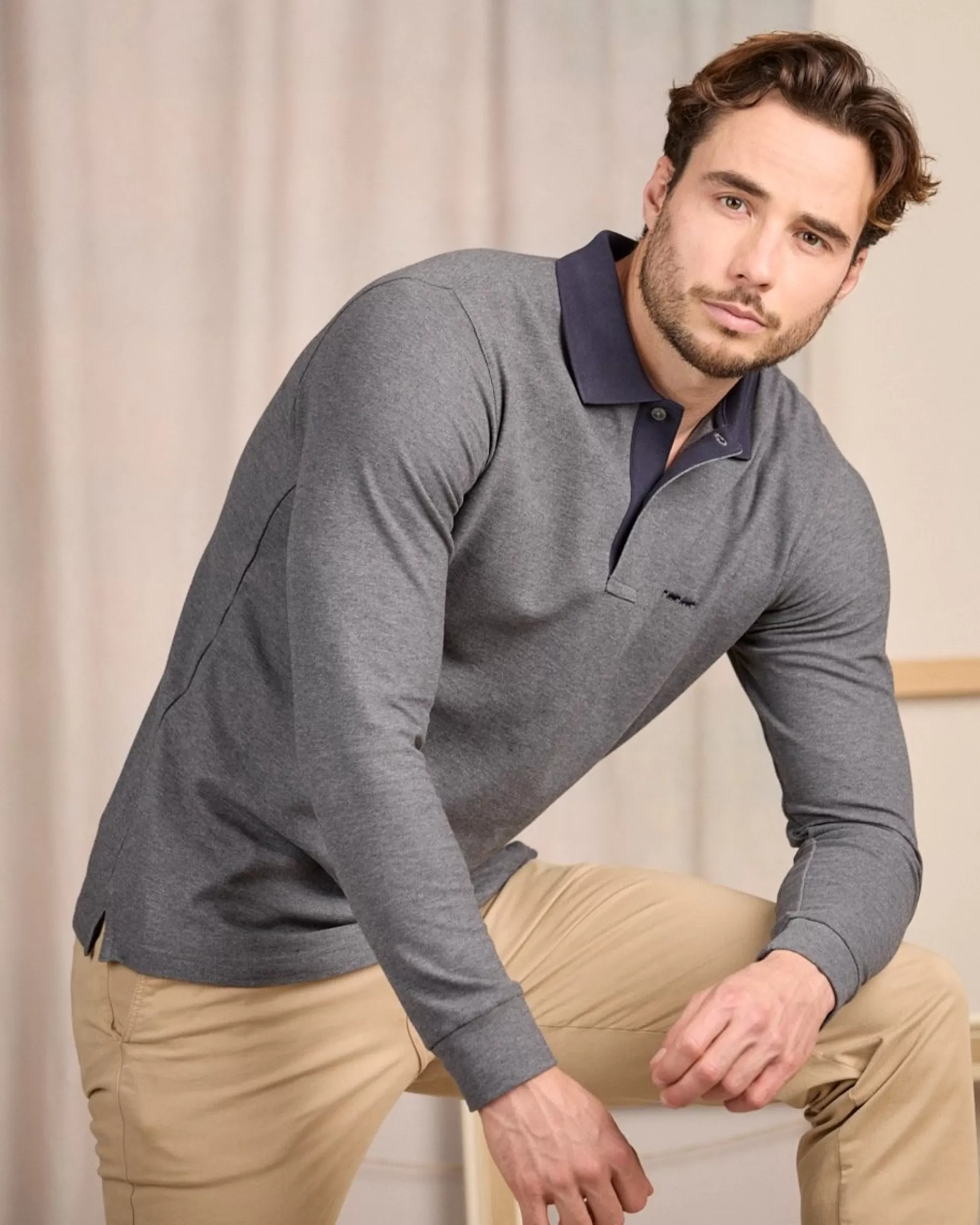 Flash Sale Polo au col contrastant gris moyen Homme Polo