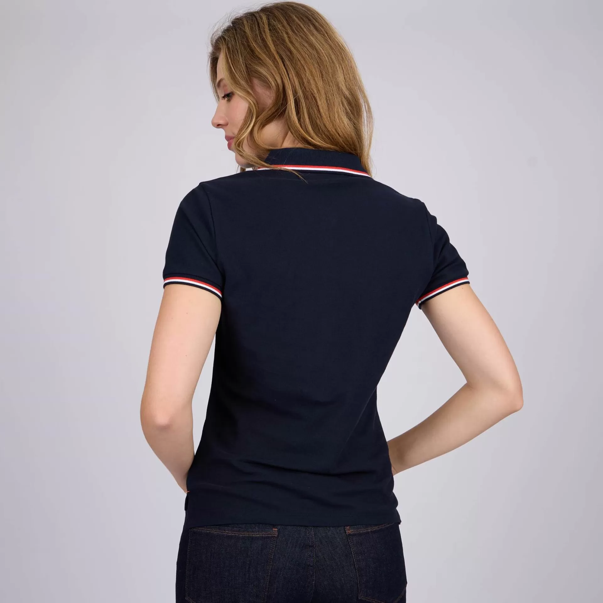 Hot Polo détails tricolores bleu marine Femme Polo