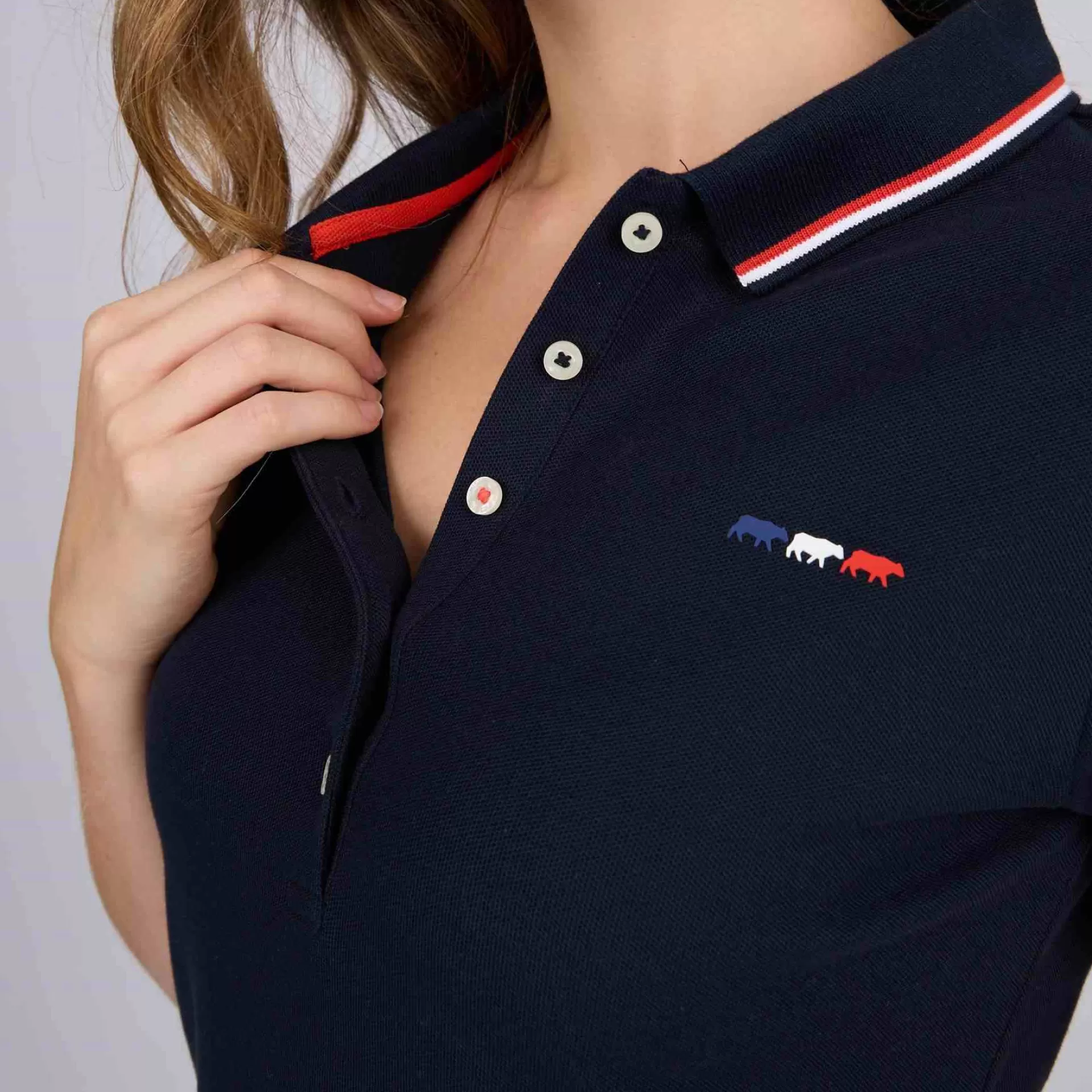 Hot Polo détails tricolores bleu marine Femme Polo