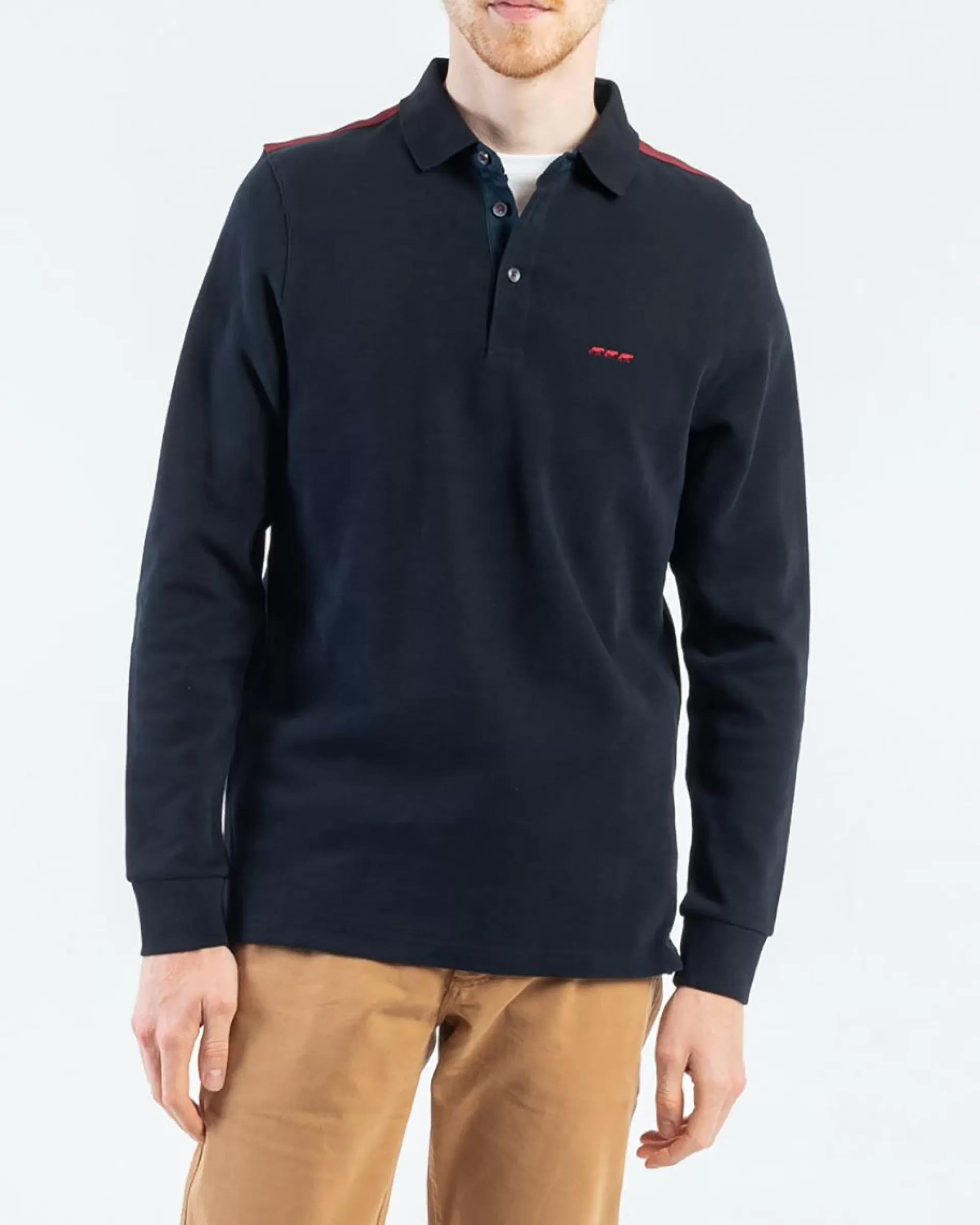 New Polo manches longues regular fit à épaulettes bleu marine Homme Polo