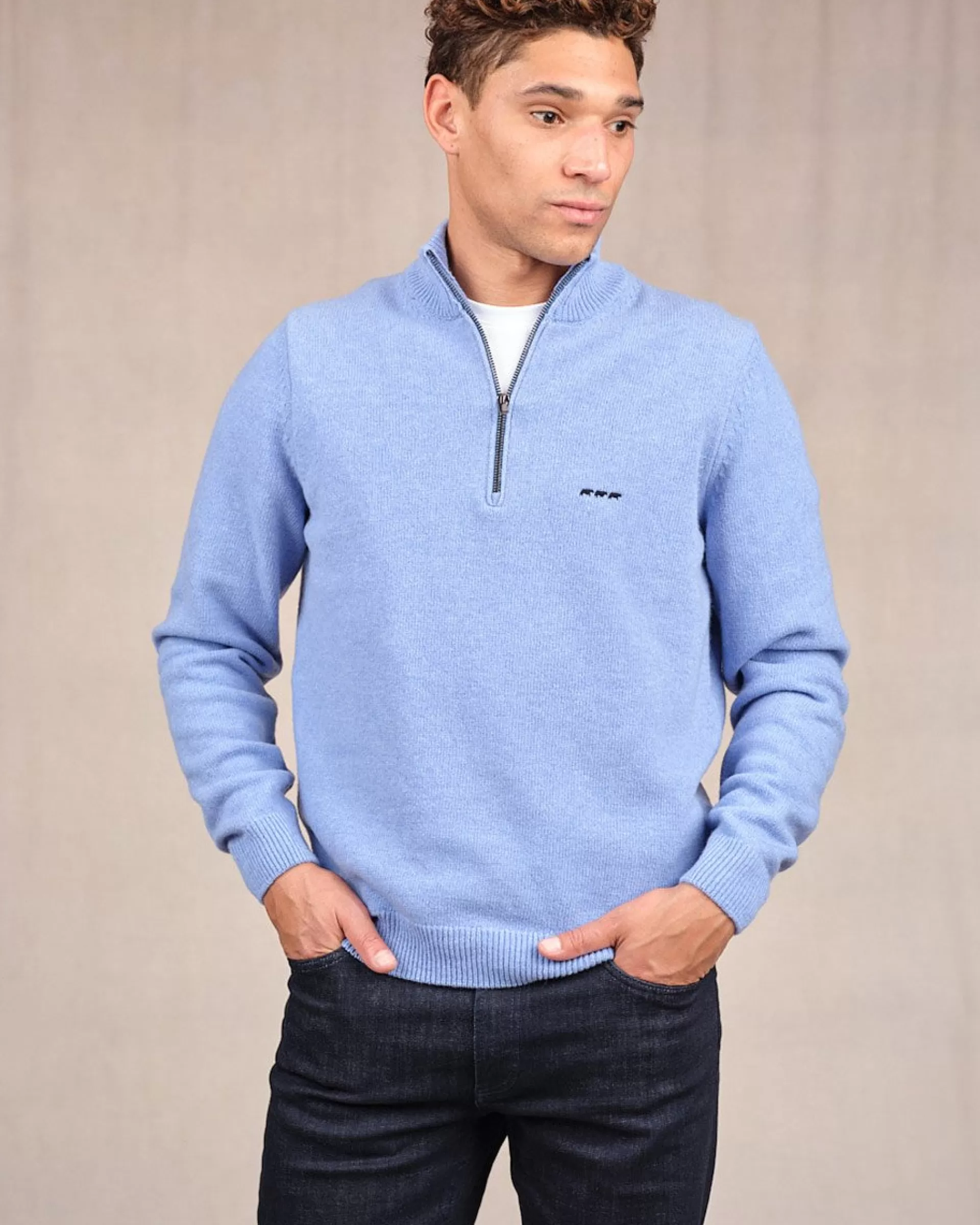 New Pull col camionneur bleu ciel Homme Pull