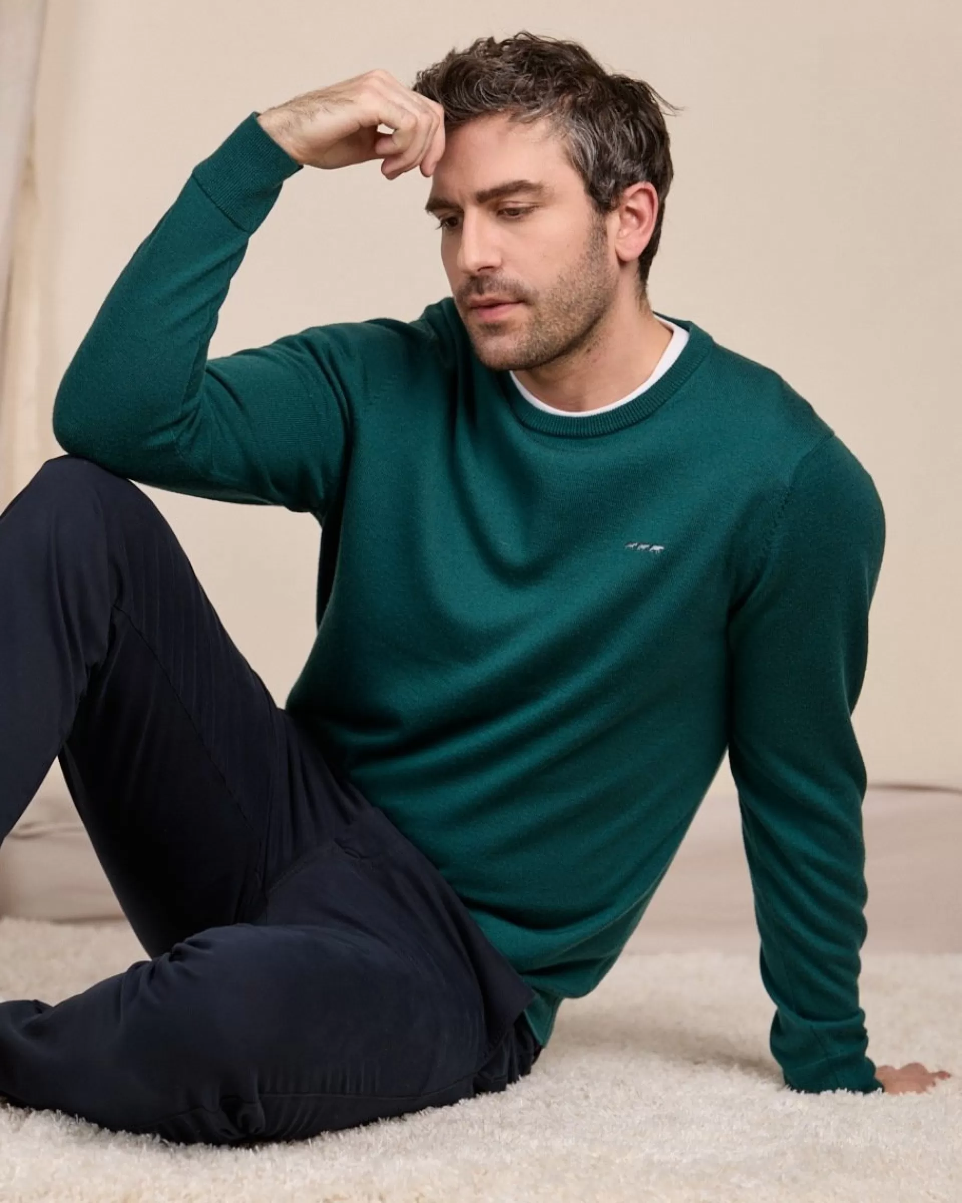 Online Pull col rond vert foncé Homme Pull