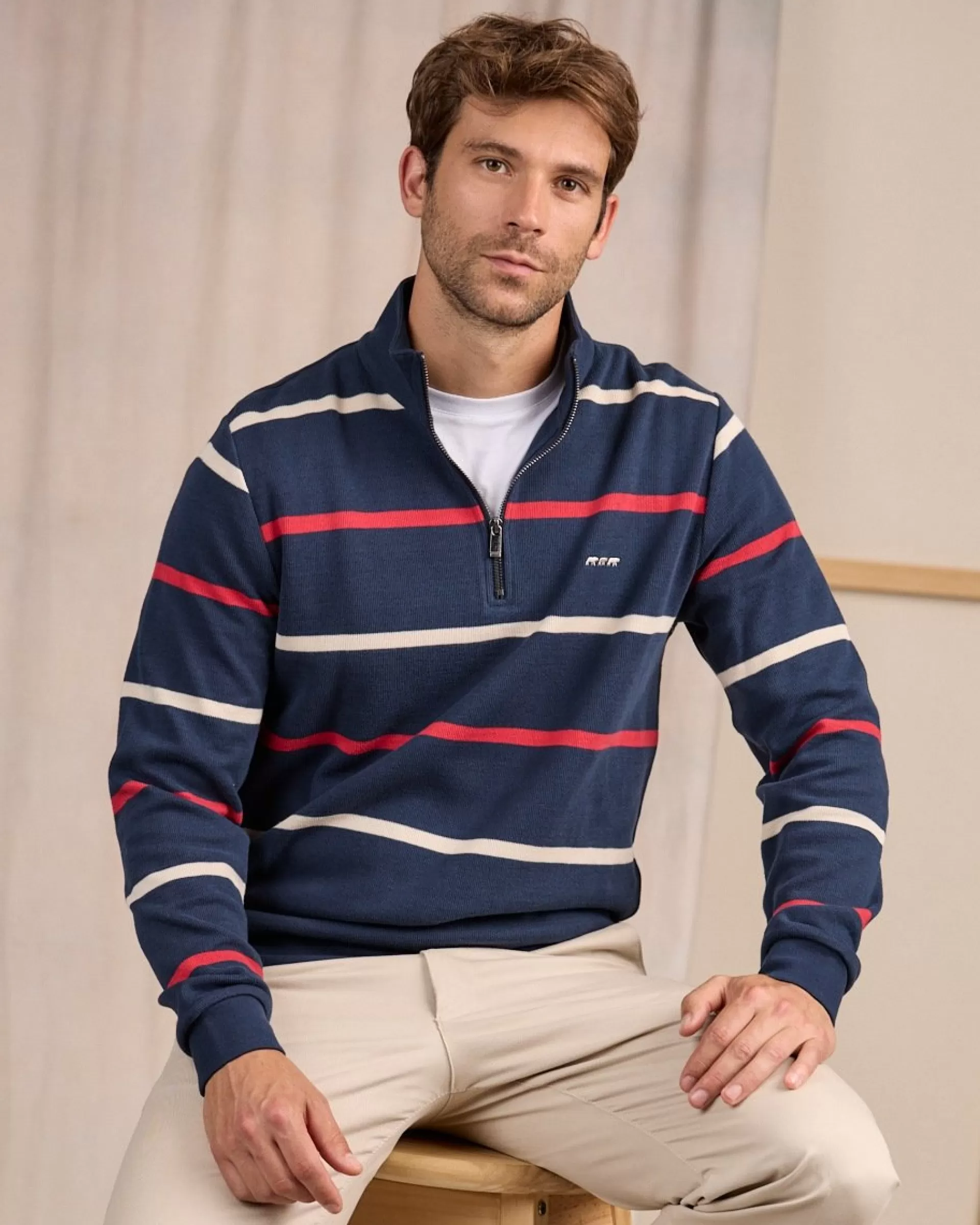 Sale Sweat rayé col camionneur bleu marine Homme Sweat