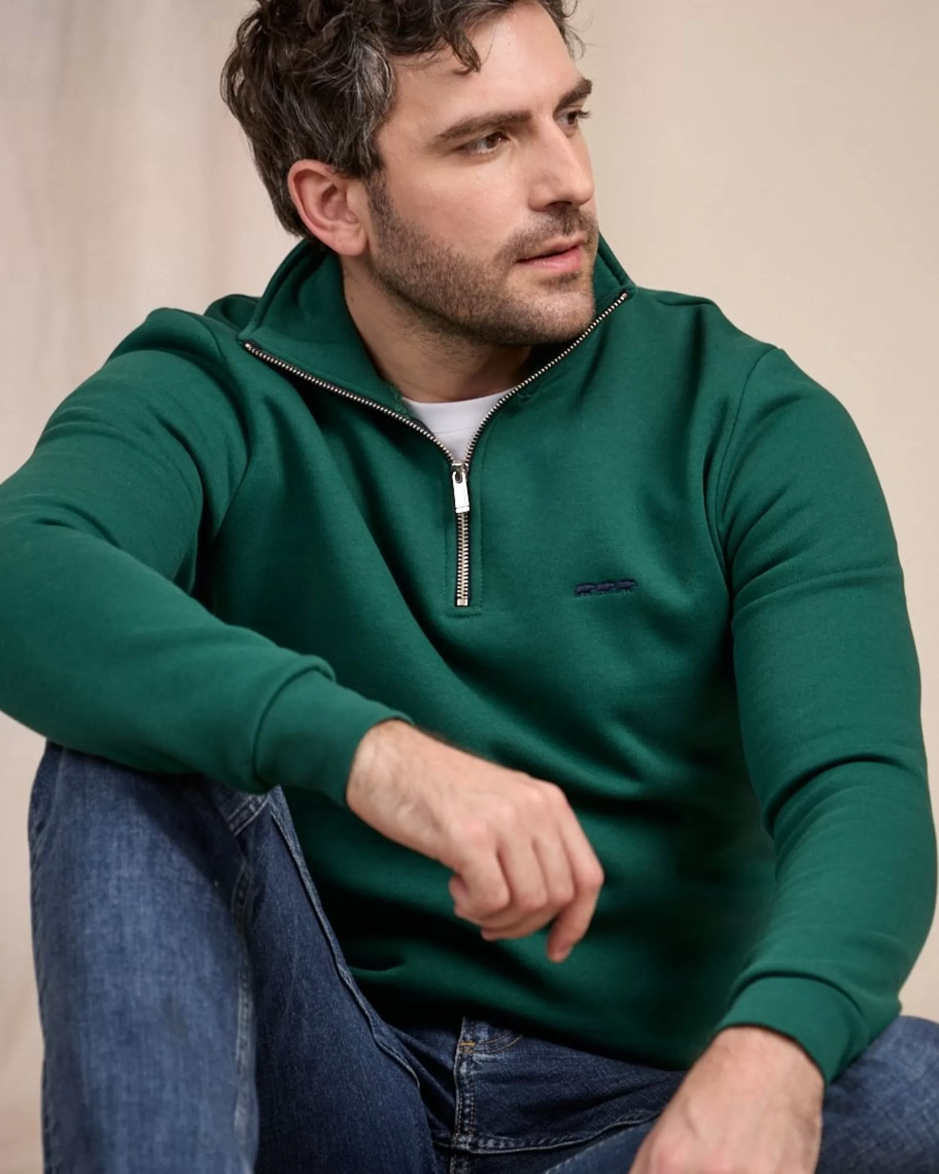 Best Sweat uni col camionneur vert foncé Homme Sweat