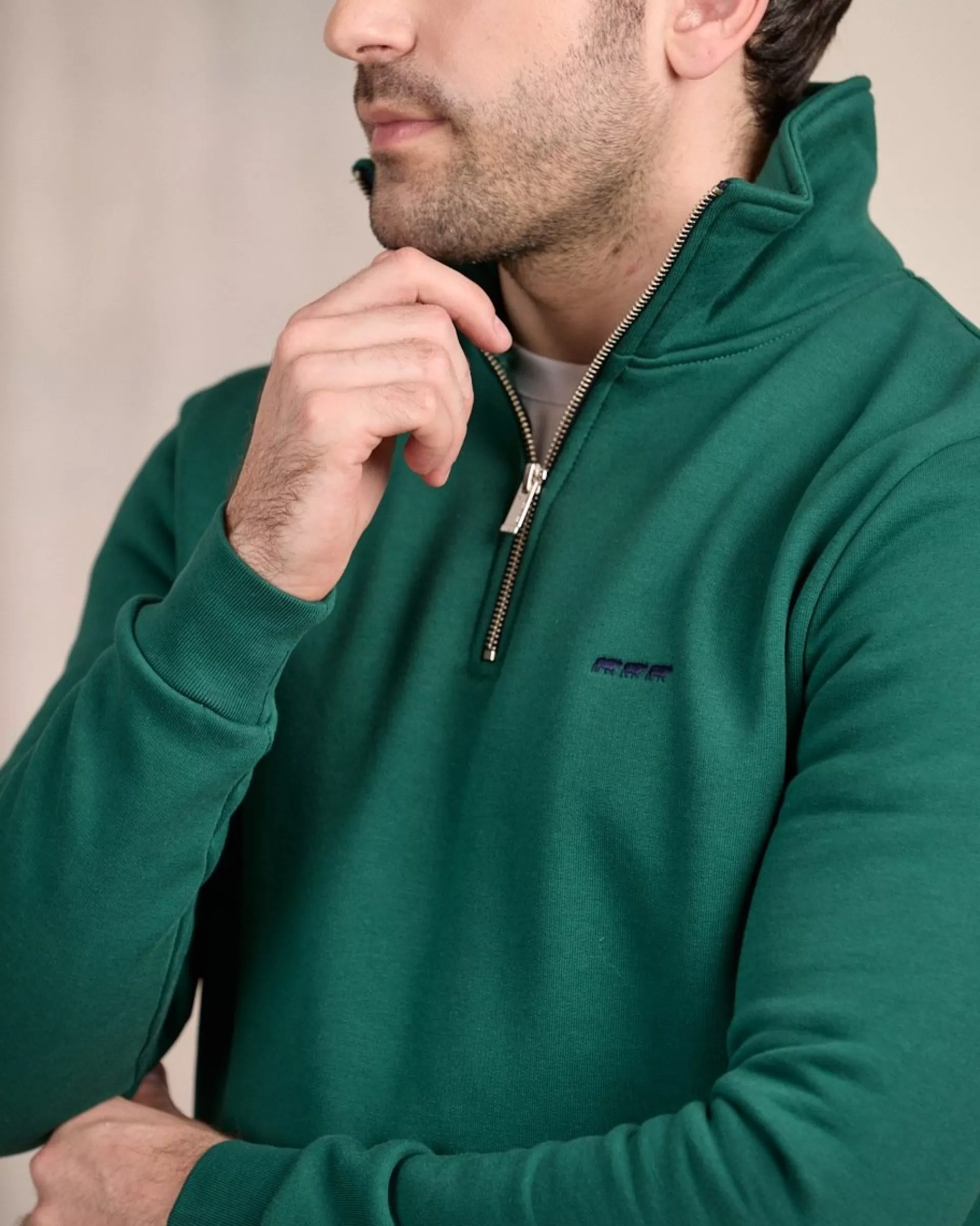 Best Sweat uni col camionneur vert foncé Homme Sweat